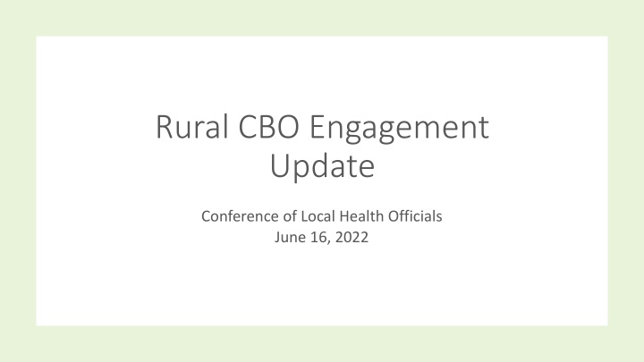 rural cbo engagement update