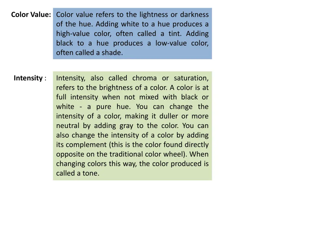 color value color value refers to the lightness