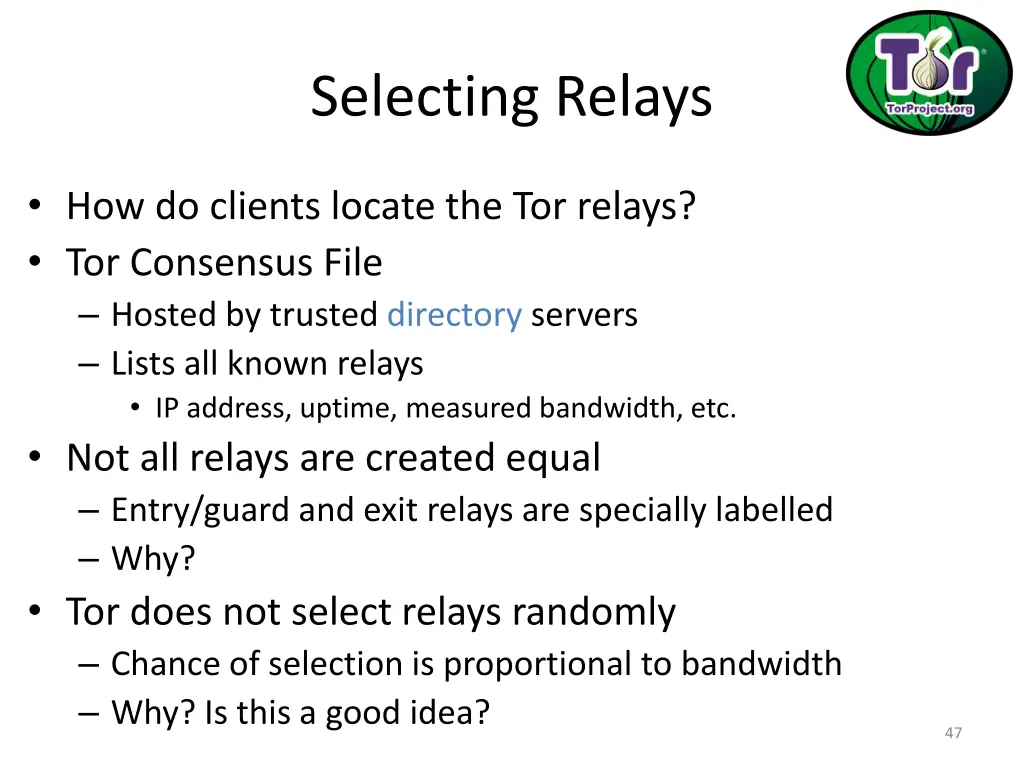 selecting relays