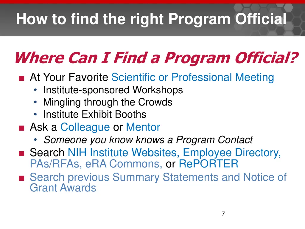 how to find the right program official