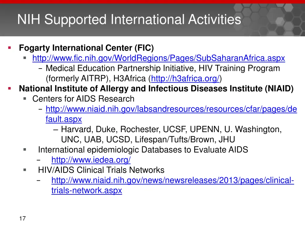 nih supported international activities