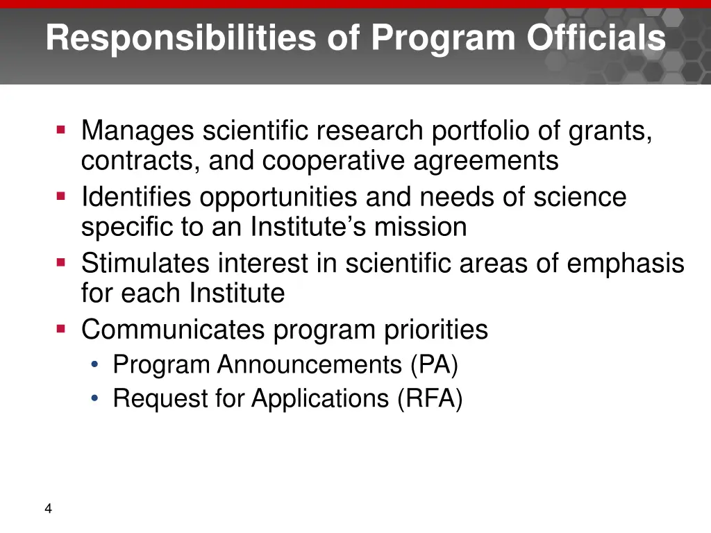 responsibilities of program officials