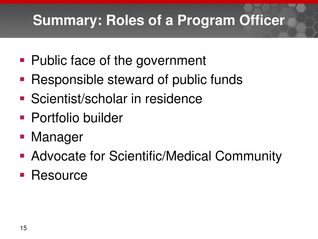 summary roles of a program officer