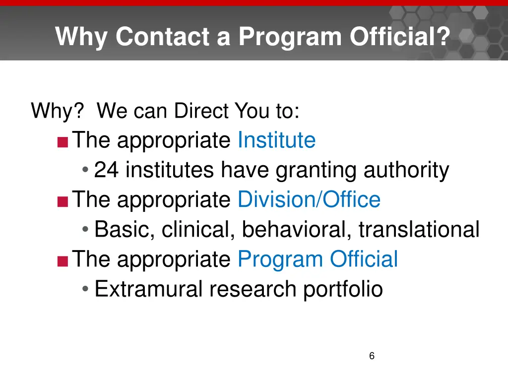 why contact a program official