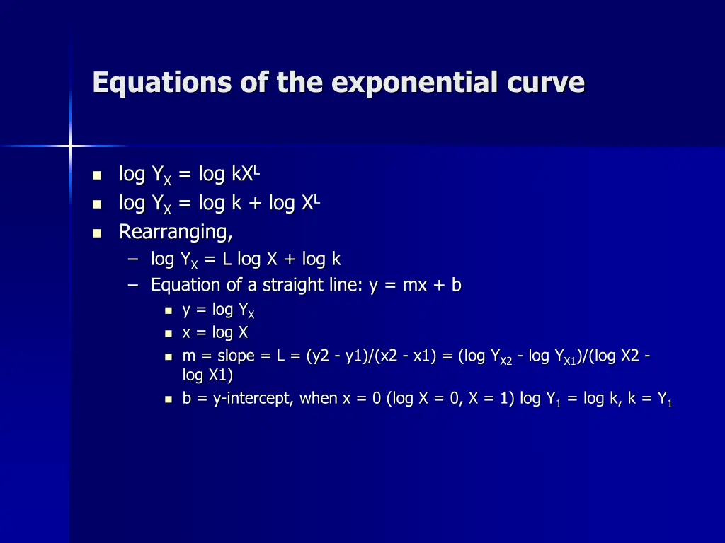 equations of the exponential curve