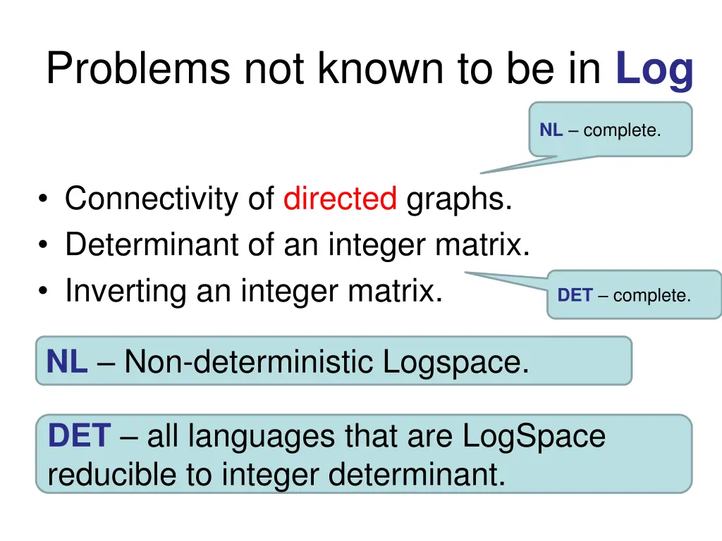 problems not known to be in log