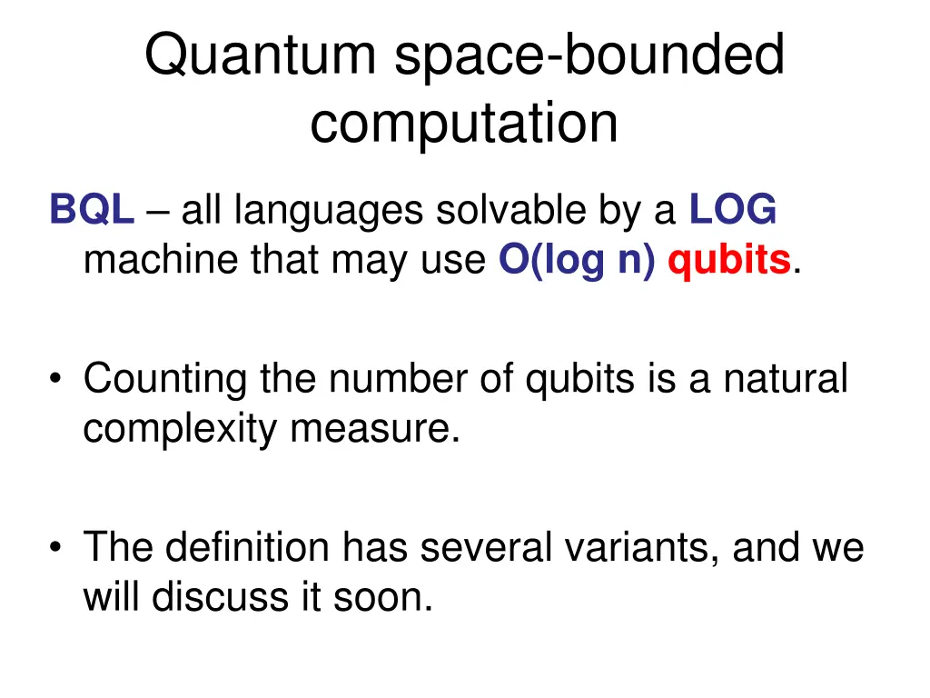 quantum space bounded computation