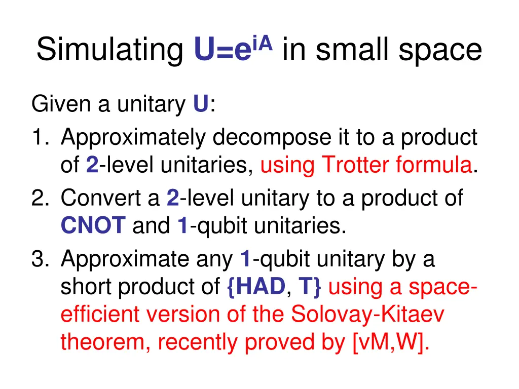 simulating u e ia in small space