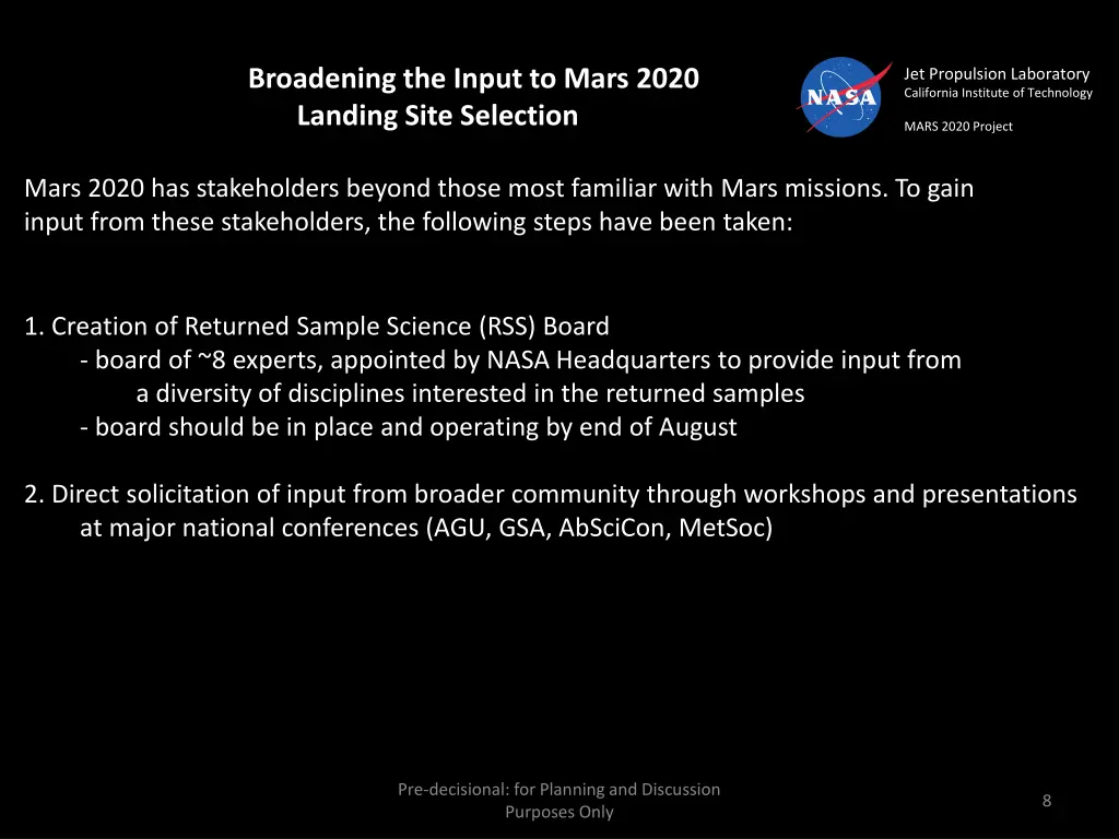 broadening the input to mars 2020 landing site