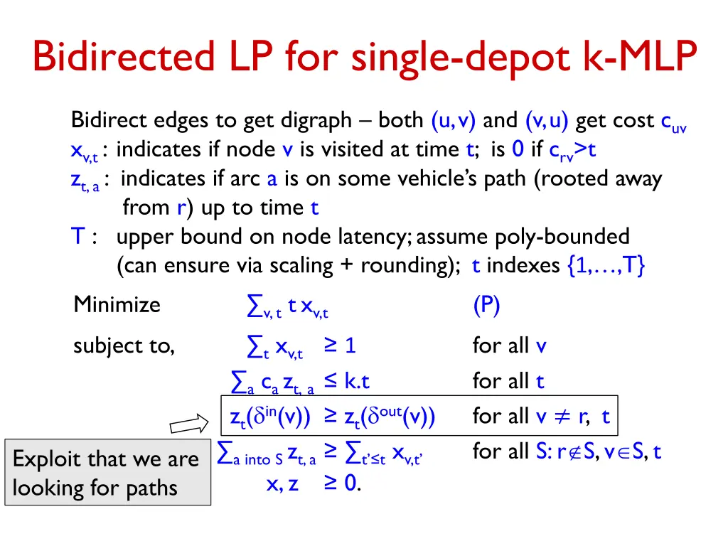 bidirected lp for single depot k mlp