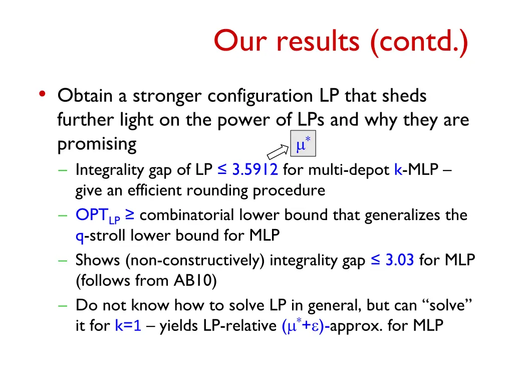 our results contd