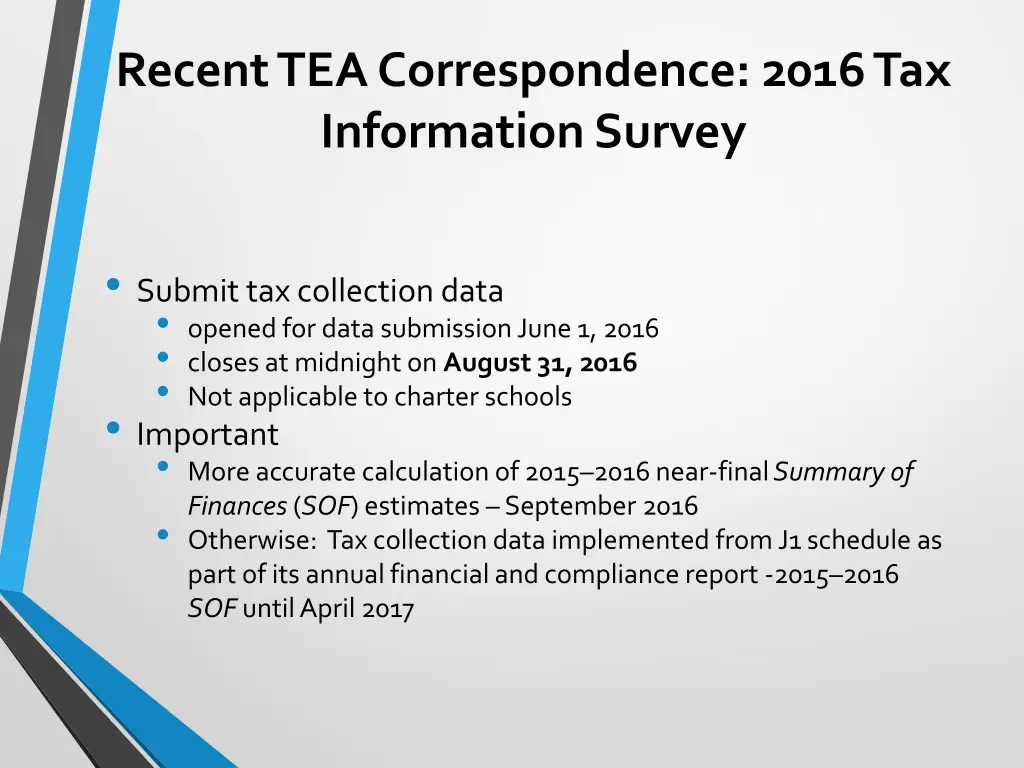 recent tea correspondence 2016 tax information