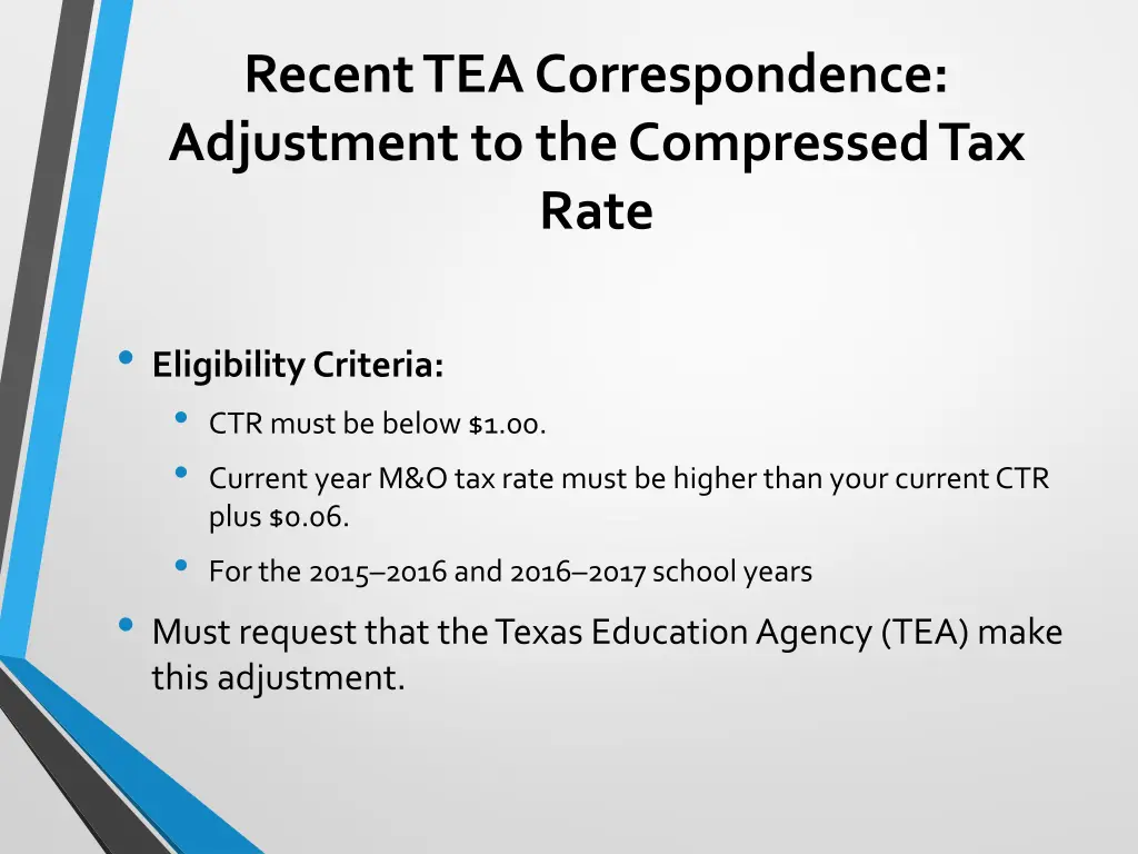 recent tea correspondence adjustment