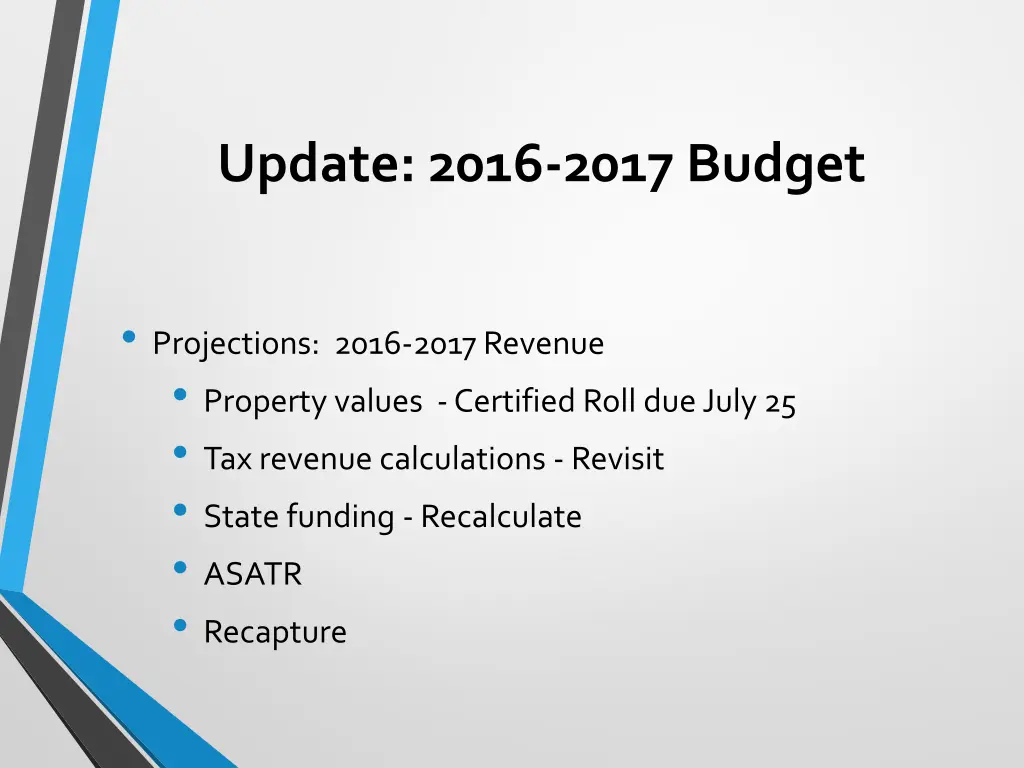 update 2016 2017 budget 1