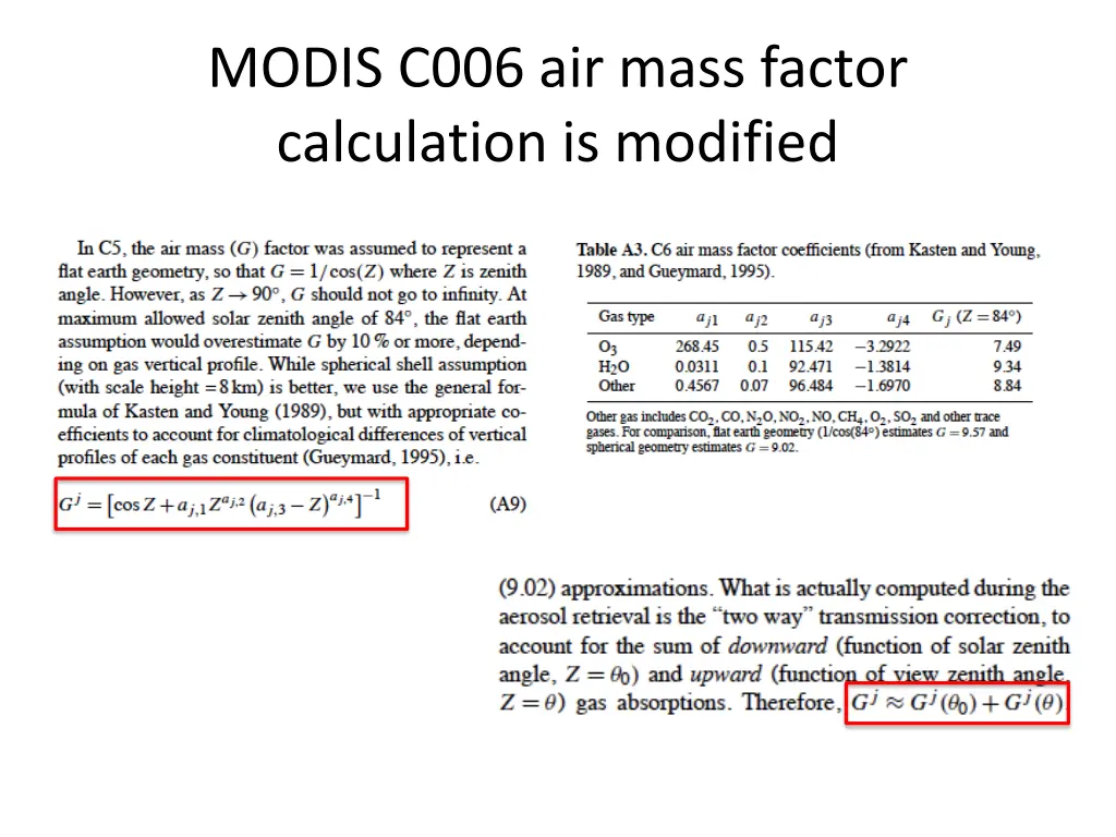 modis c006 air mass factor calculation is modified