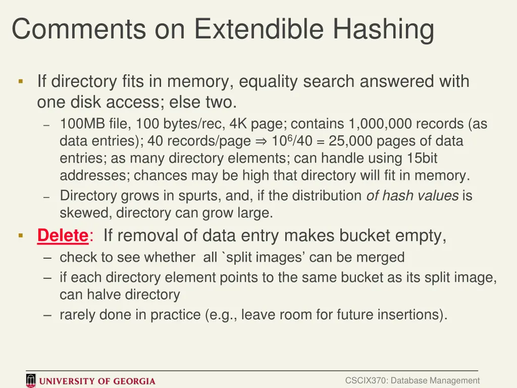 comments on extendible hashing