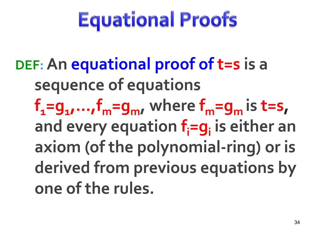 def an equational proof of t s is a sequence