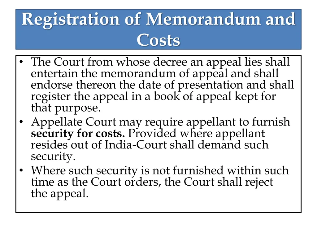 registration of memorandum and costs the court