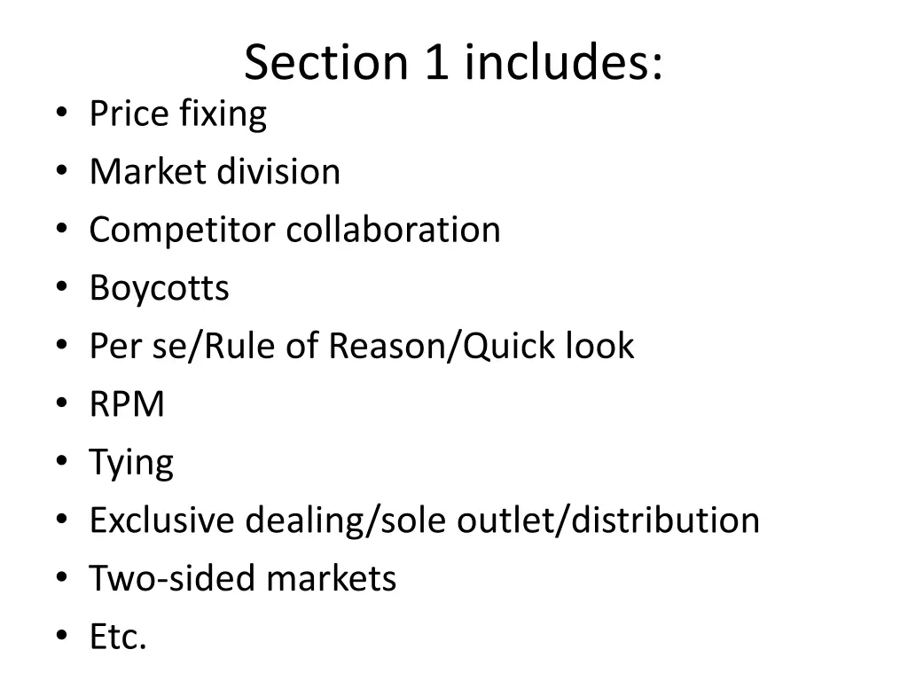 section 1 includes price fixing market division