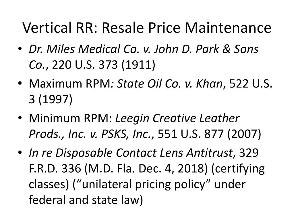 vertical rr resale price maintenance dr miles