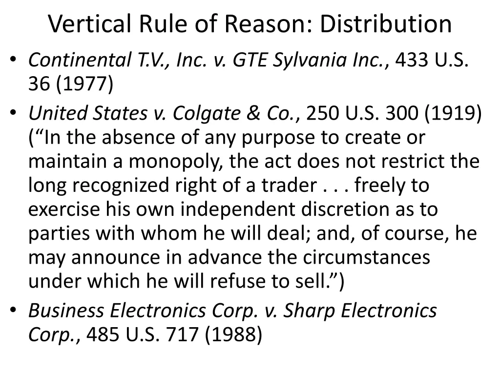 vertical rule of reason distribution continental