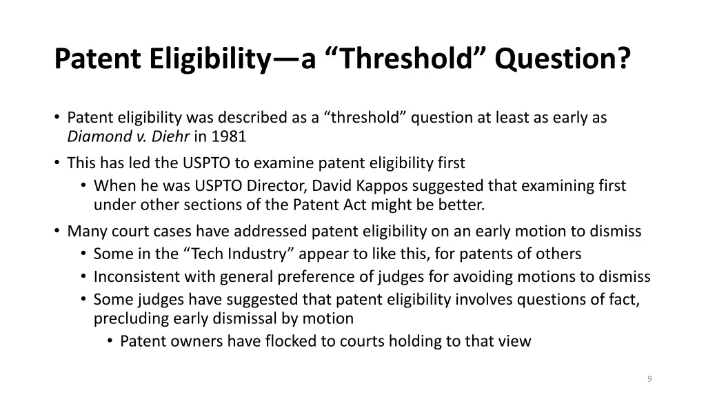 patent eligibility a threshold question