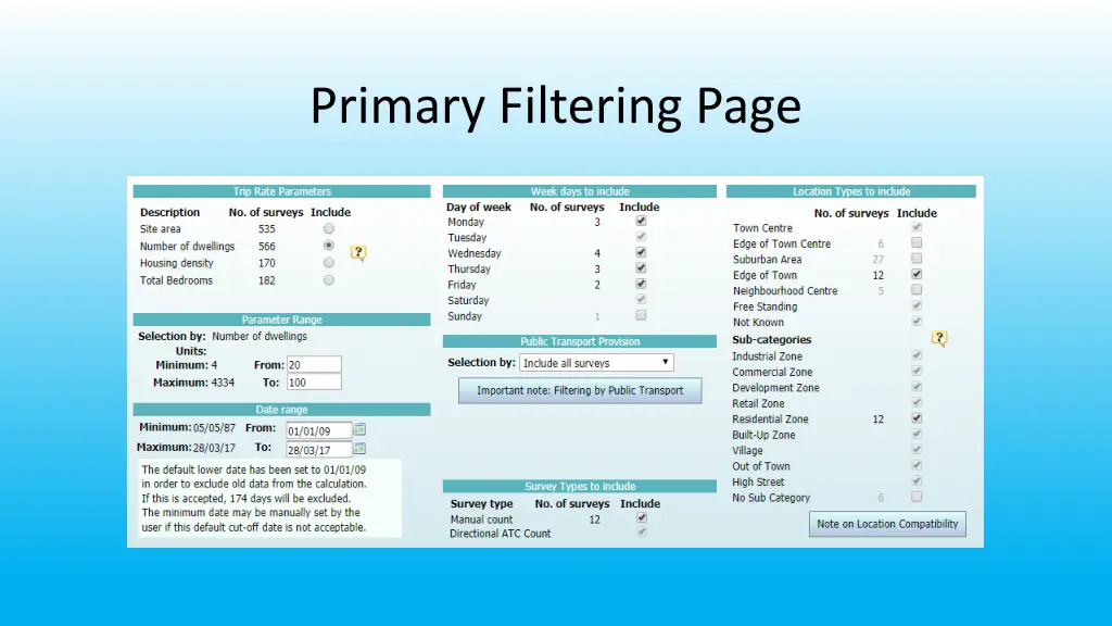 primary filtering page