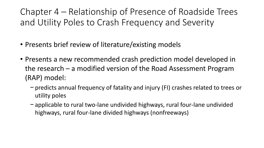 chapter 4 relationship of presence of roadside