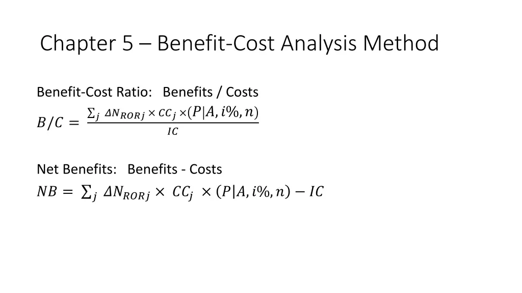 chapter 5 benefit cost analysis method