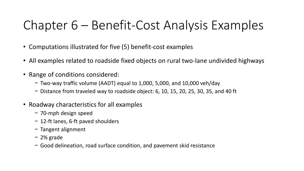 chapter 6 benefit cost analysis examples