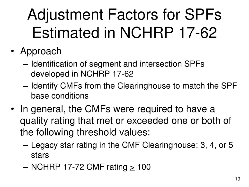 adjustment factors for spfs estimated in nchrp