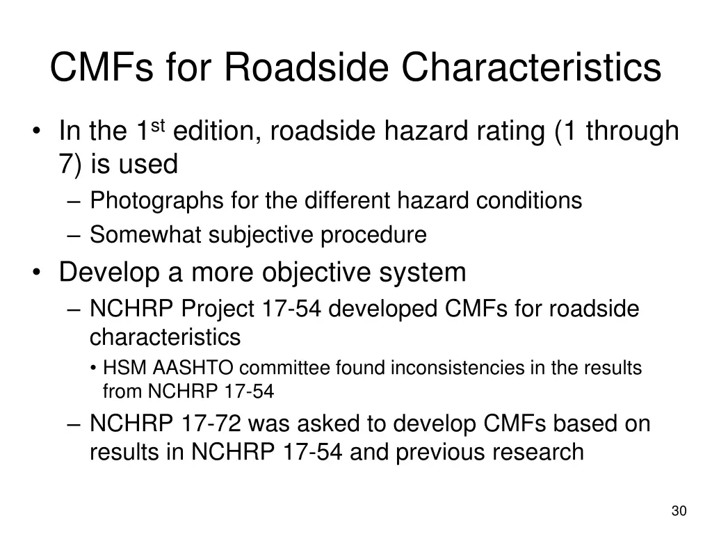 cmfs for roadside characteristics