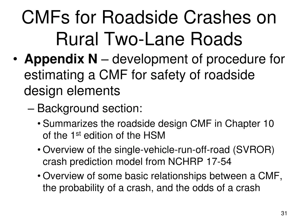 cmfs for roadside crashes on rural two lane roads