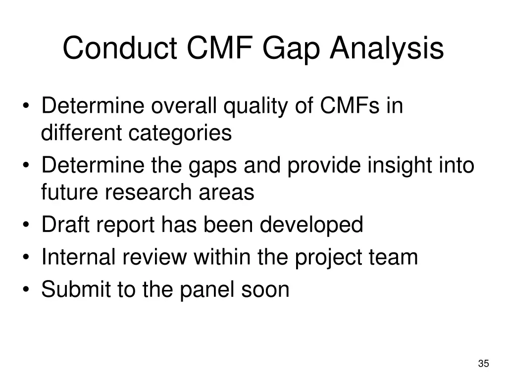 conduct cmf gap analysis