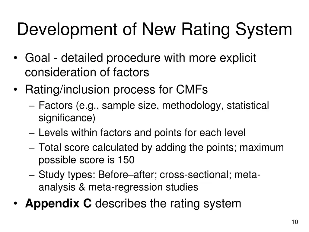 development of new rating system