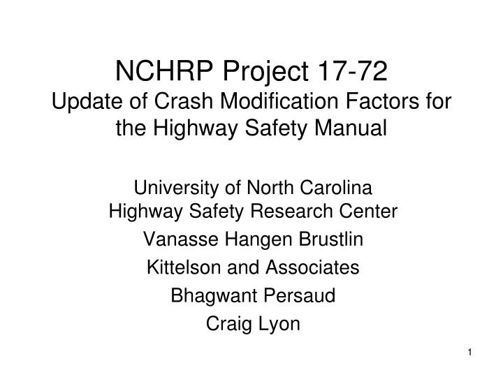 nchrp project 17 72 update of crash modification