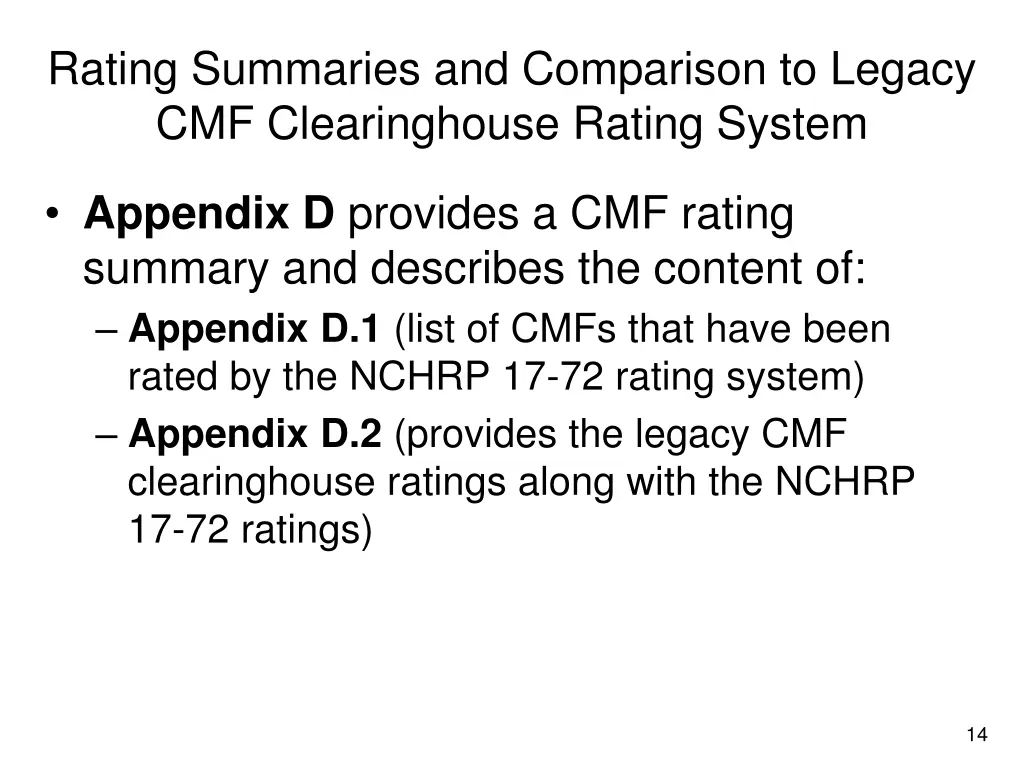 rating summaries and comparison to legacy