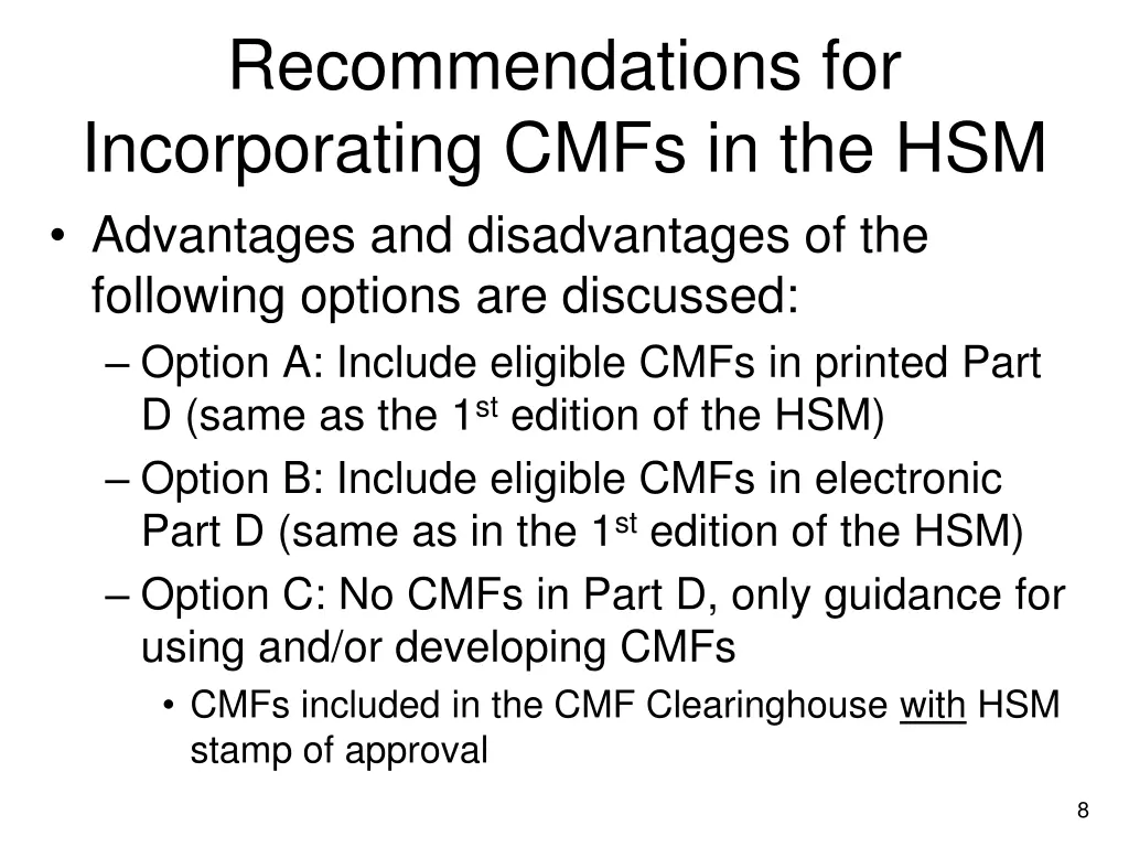 recommendations for incorporating cmfs