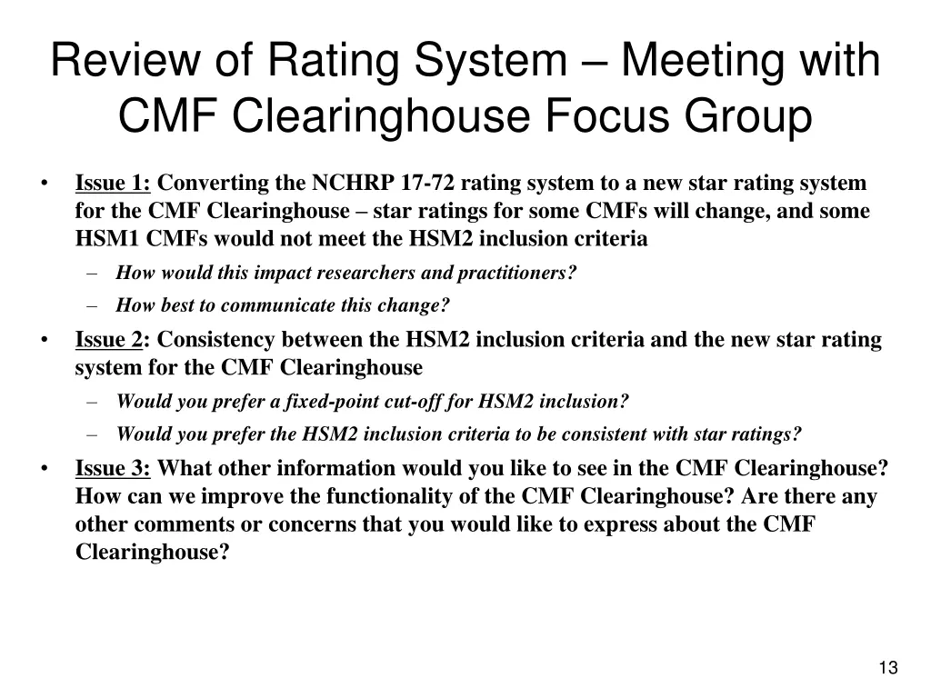 review of rating system meeting with