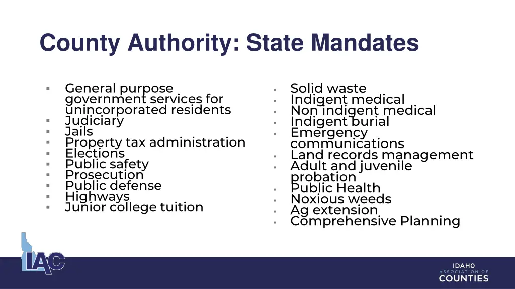 county authority state mandates