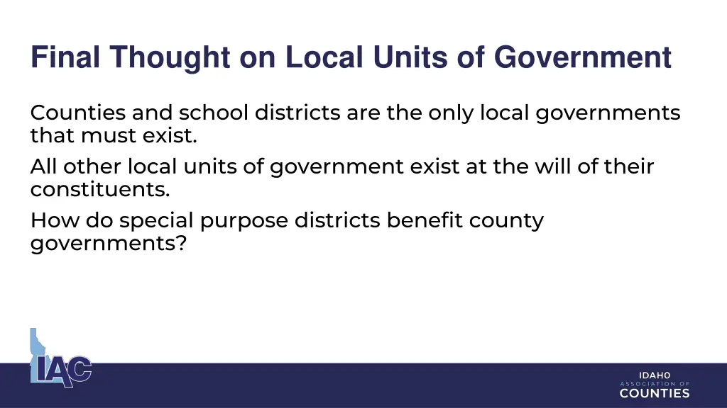 final thought on local units of government