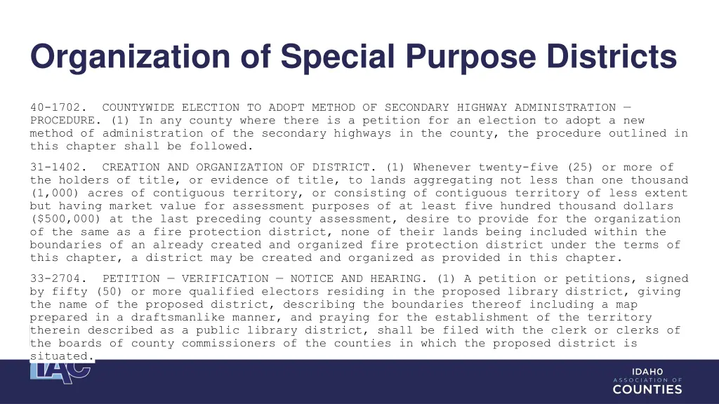 organization of special purpose districts