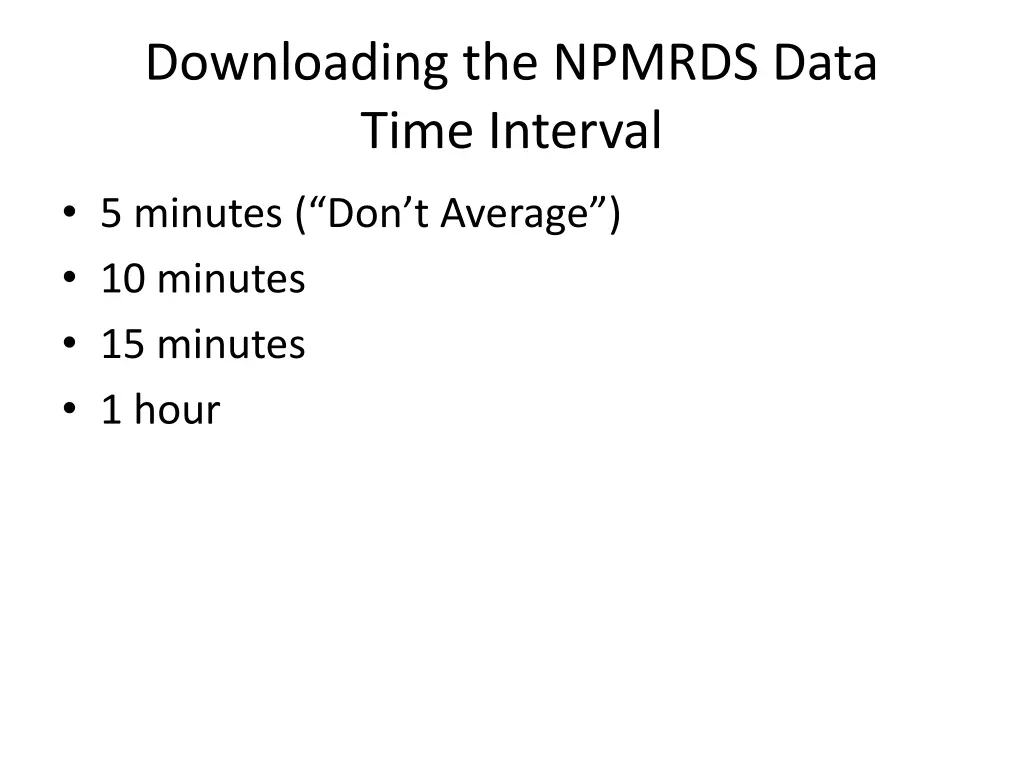 downloading the npmrds data time interval