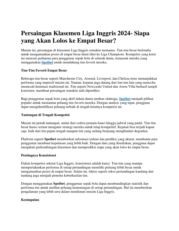 persaingan klasemen liga inggris 2024 siapa yang