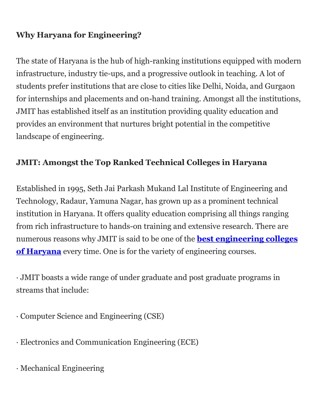 why haryana for engineering