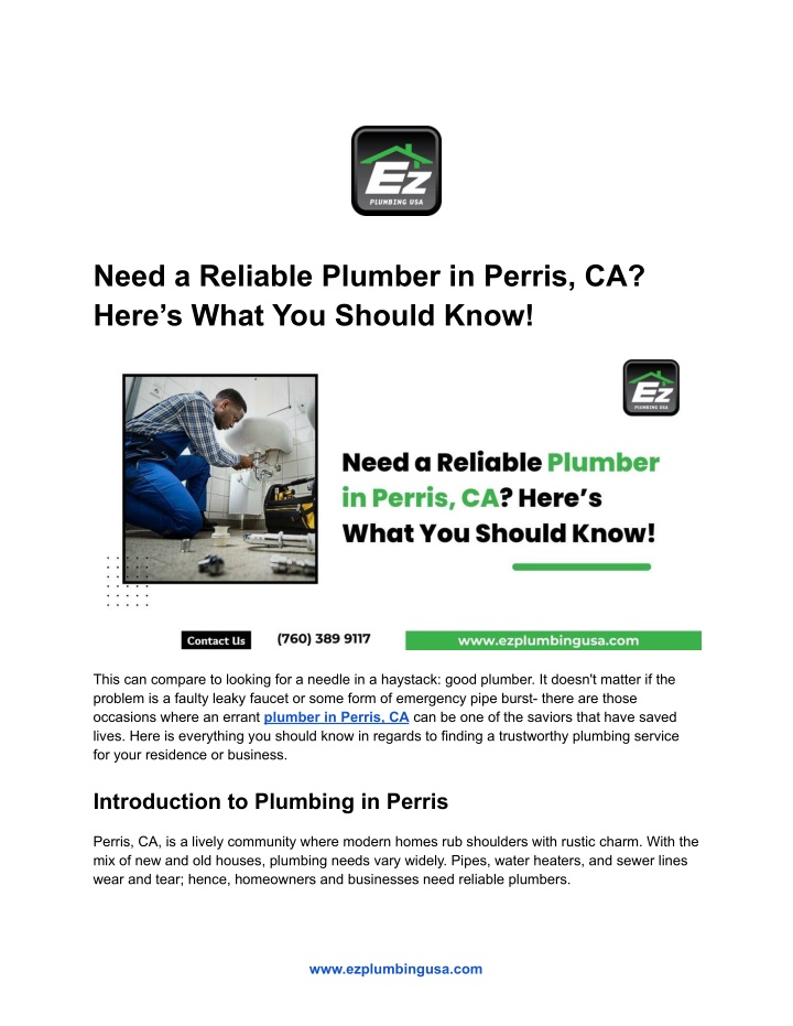 need a reliable plumber in perris ca here s what