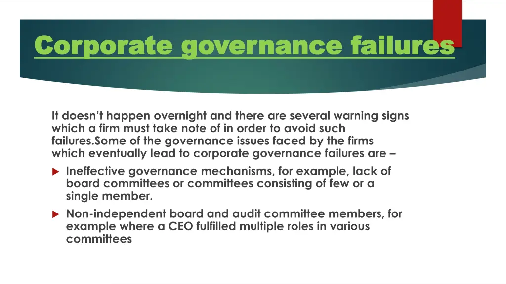 corporate governance failures corporate