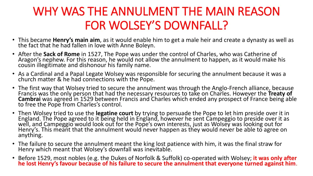 why was the annulment the main reason
