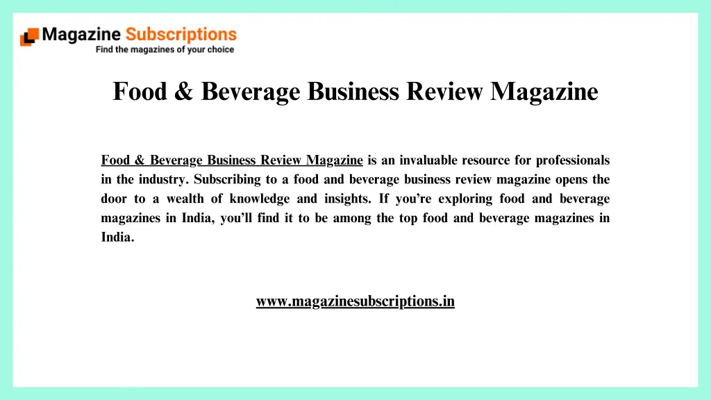 food beverage business review magazine