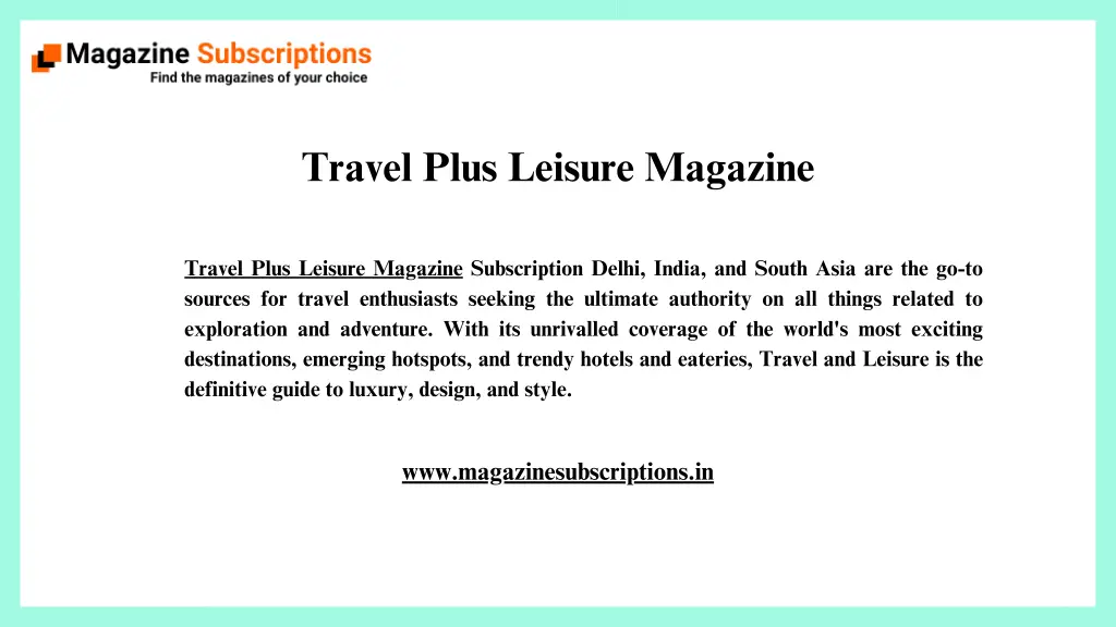 travel plus leisure magazine